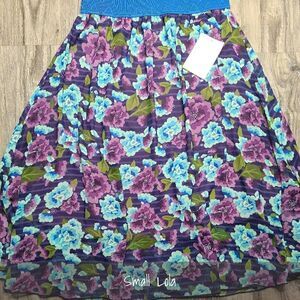 LuLaRoe Lola Skirt Small Floral Purple Blue NEW